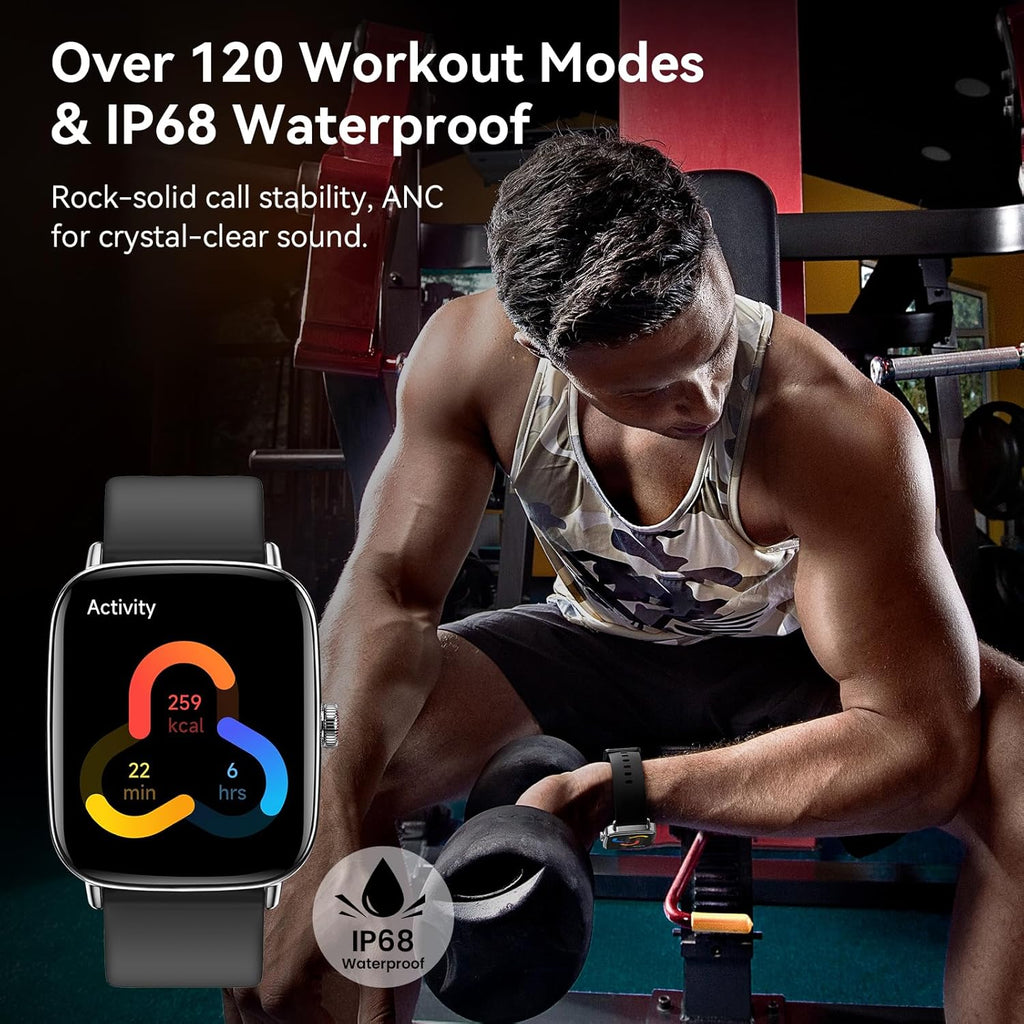 Smart Watch for Women Men, 1.85" HD AMOLED Fitness Tracker (Answer/Call) with 24/7 Heart Rate/Sleep/Spo2 Monitor for Iphone & Android, 120+ Sports Modes Smartwatch with IP68 Waterproof, 2 Bands