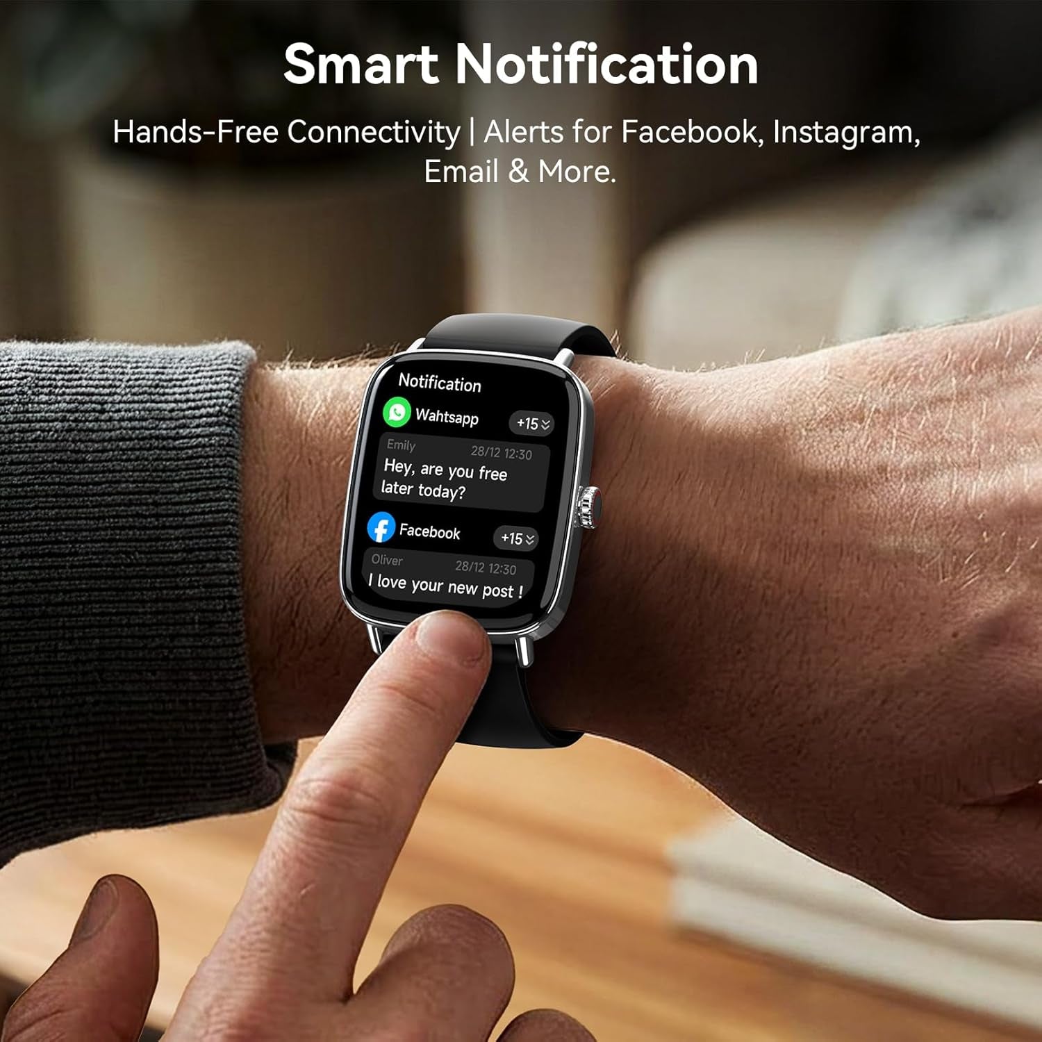 Smart Watch for Women Men, 1.85" HD AMOLED Fitness Tracker (Answer/Call) with 24/7 Heart Rate/Sleep/Spo2 Monitor for Iphone & Android, 120+ Sports Modes Smartwatch with IP68 Waterproof, 2 Bands