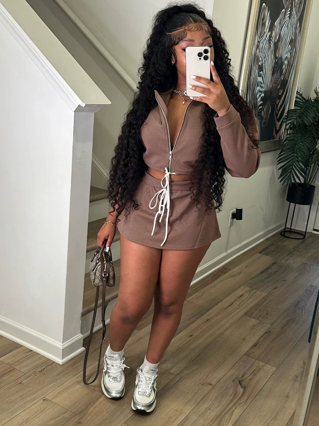 New Arrival Women Fashion Long Sleeve Turndown Neck Casual Crop Top Mini Skirt Shorts Women Casual Two Pieces Set