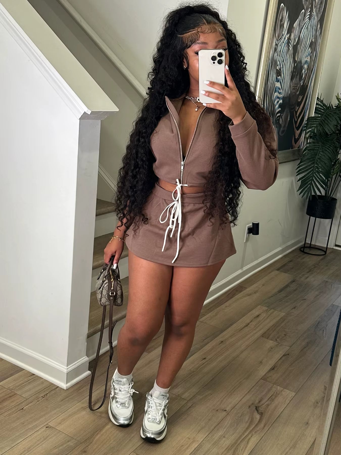 New Arrival Women Fashion Long Sleeve Turndown Neck Casual Crop Top Mini Skirt Shorts Women Casual Two Pieces Set