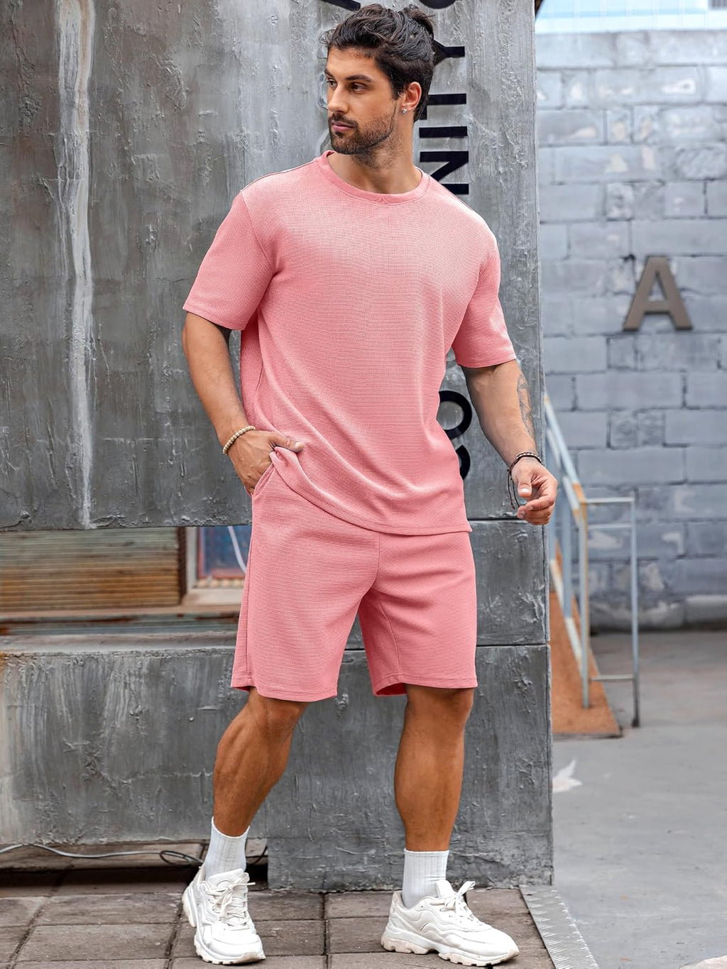 Men'S Short Sleeve Tracksuit Summer T Shirt & Shorts Set 2 Pockets Oversize Two Piece Casual Daily Duty-Off