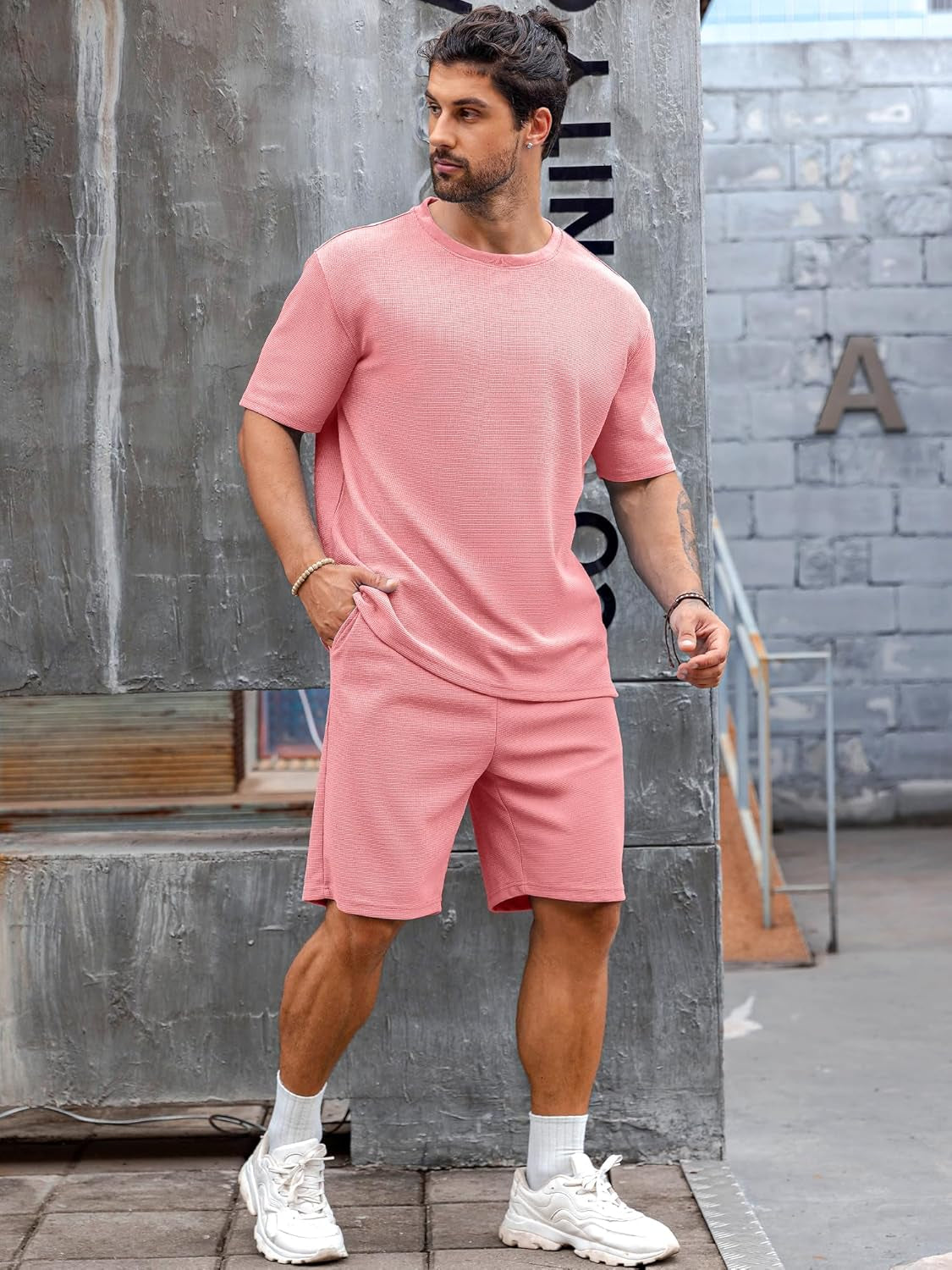 Men'S Short Sleeve Tracksuit Summer T Shirt & Shorts Set 2 Pockets Oversize Two Piece Casual Daily Duty-Off