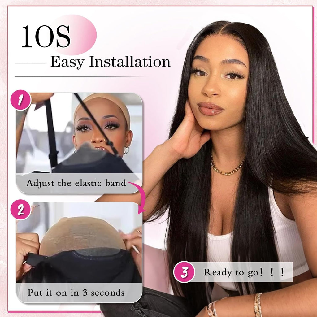 Wear and Go Glueless Wigs Human Hair Pre Plucked Pre Cut 180% Density 6X4 Ready to Wear Glueless Human Hair Wigs Straight for Black Women 20 Inch