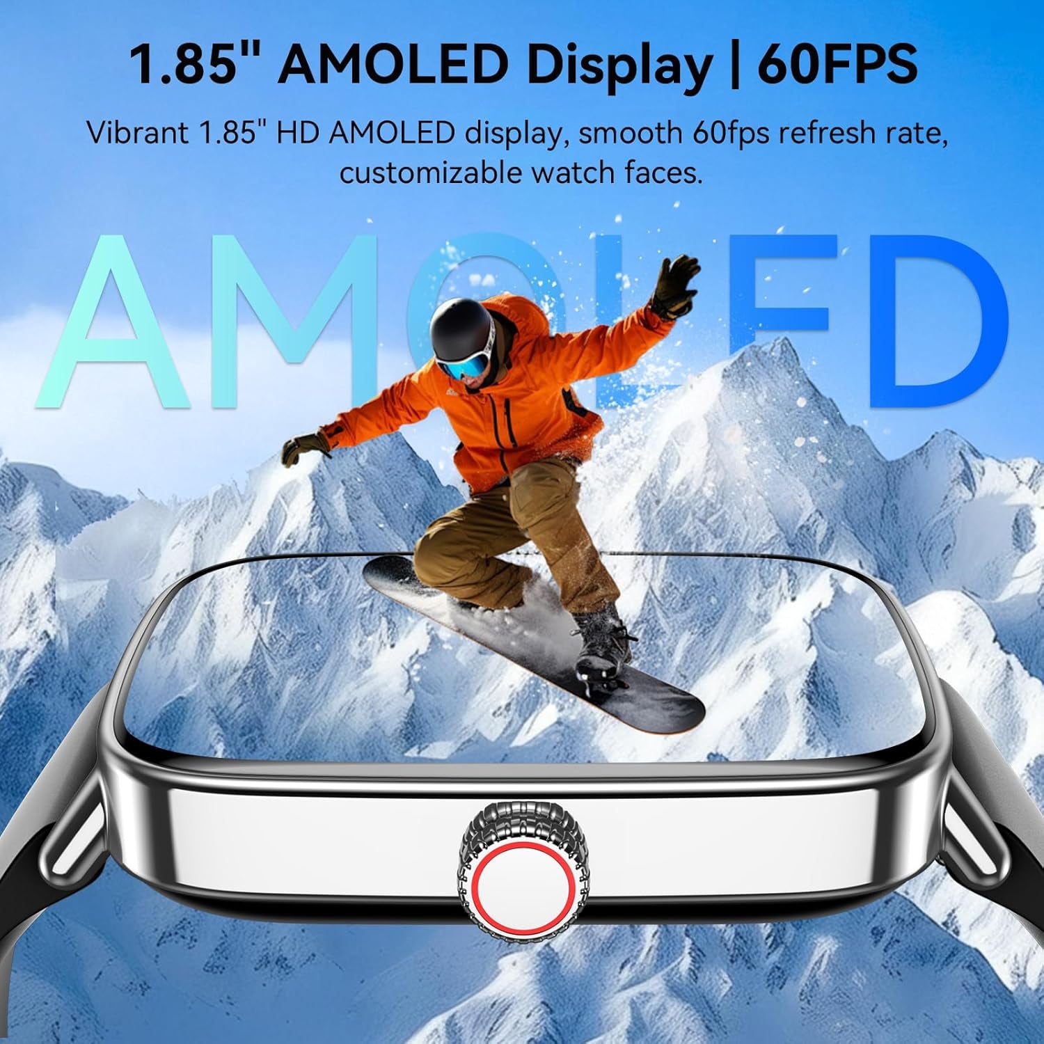 Smart Watch for Women Men, 1.85" HD AMOLED Fitness Tracker (Answer/Call) with 24/7 Heart Rate/Sleep/Spo2 Monitor for Iphone & Android, 120+ Sports Modes Smartwatch with IP68 Waterproof, 2 Bands