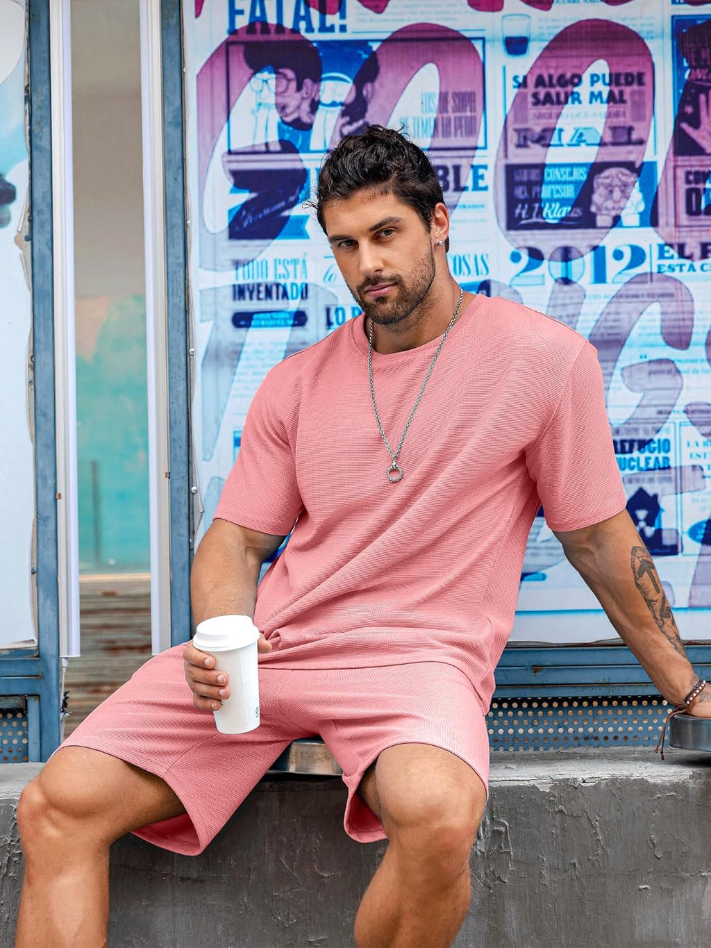 Men'S Short Sleeve Tracksuit Summer T Shirt & Shorts Set 2 Pockets Oversize Two Piece Casual Daily Duty-Off