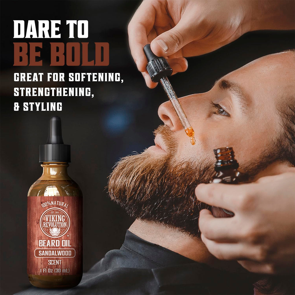 Beard Oil for Men - Natural Mens Beard Oil with Argan Oil and Jojoba Oil - Beard Softener, Strengthens and Moisturizes - Beard Conditioner for Men (Sandalwood, 1 Pack)