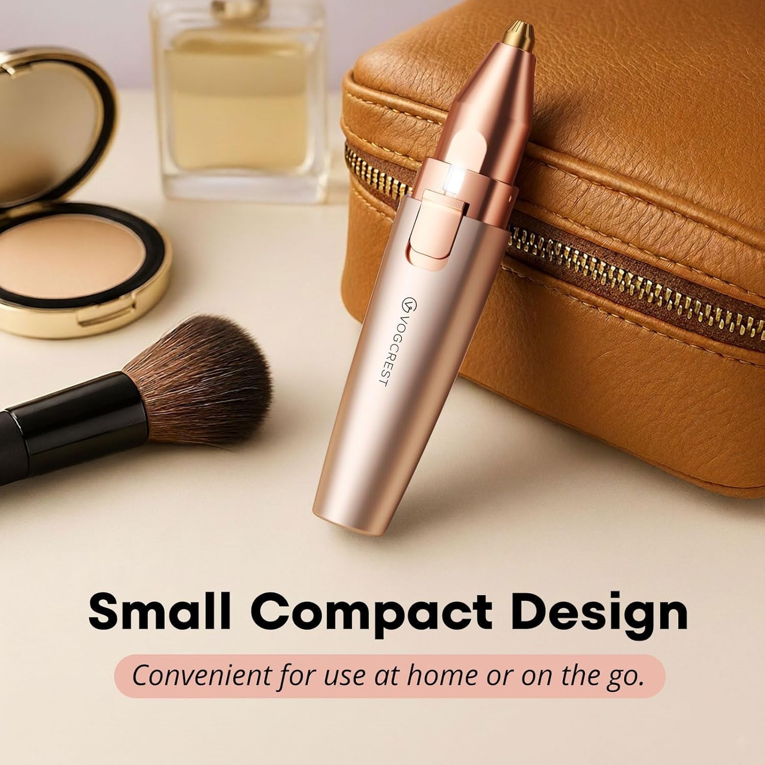 Eyebrow & Facial Trimmer: 2 In1 Rechargeable Facial Hair Removal & Eyebrow Shaver - Body Razor with Built-In LED Light (Rose Gold)
