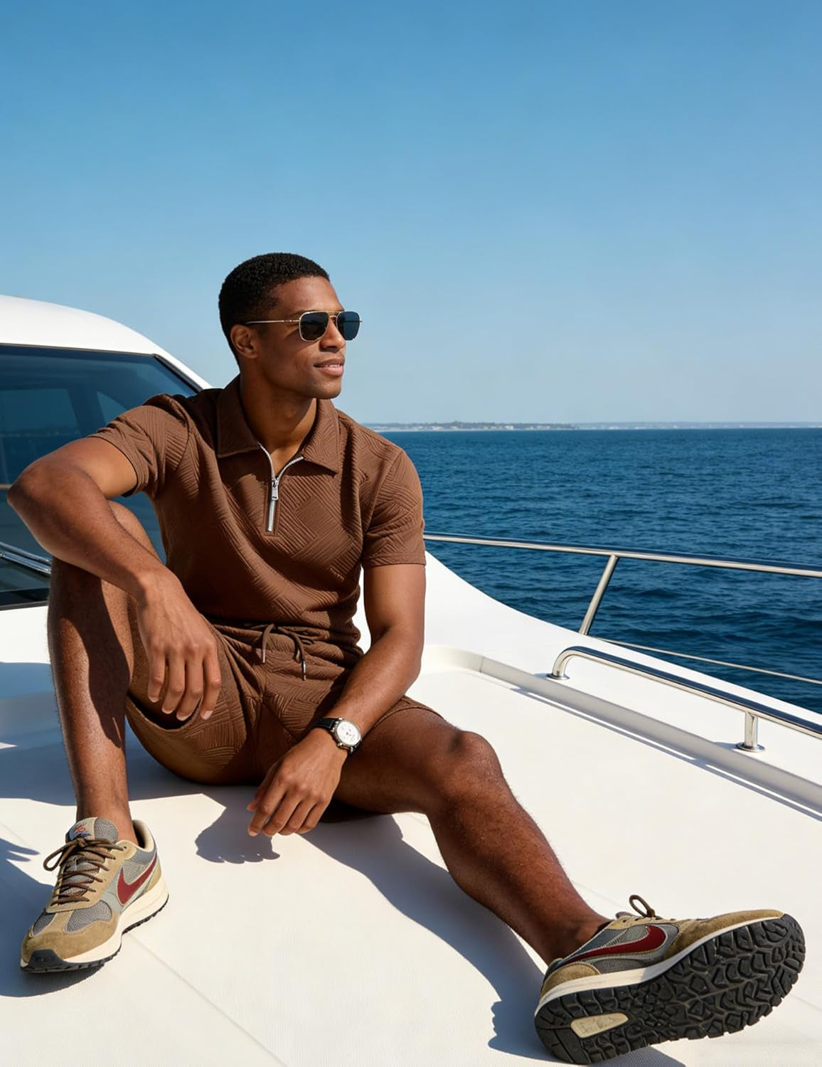 Mens Summer Track Suits 2 Piece Shorts Sets Short Sleeve Sweatsuit Outfits 1/4 Zip Golf Polo Shirts Loungewear