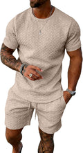 Mens Summer Outfits 2 Piece Short Set Casual Track Suits Matching Crew Neck Shirt and Vacation Shorts