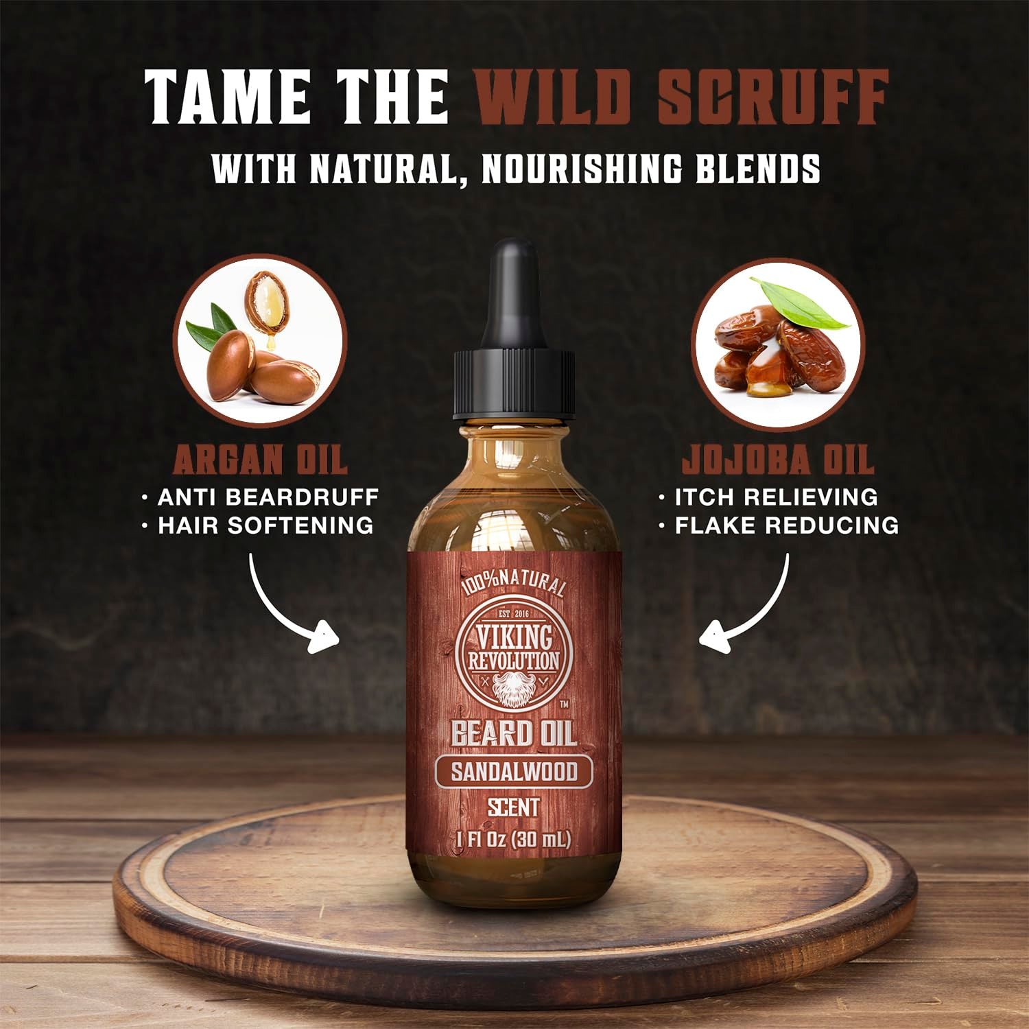 Beard Oil for Men - Natural Mens Beard Oil with Argan Oil and Jojoba Oil - Beard Softener, Strengthens and Moisturizes - Beard Conditioner for Men (Sandalwood, 1 Pack)