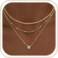 Layered Gold Necklaces for Women, 14K Gold Sterling Silver Plated Dainty Pendant Necklace Set Non Tarnish, Chunky Stackable Cuban Chain Choker, Trendy Personalized Birthstone Jewelry Gift for Mom