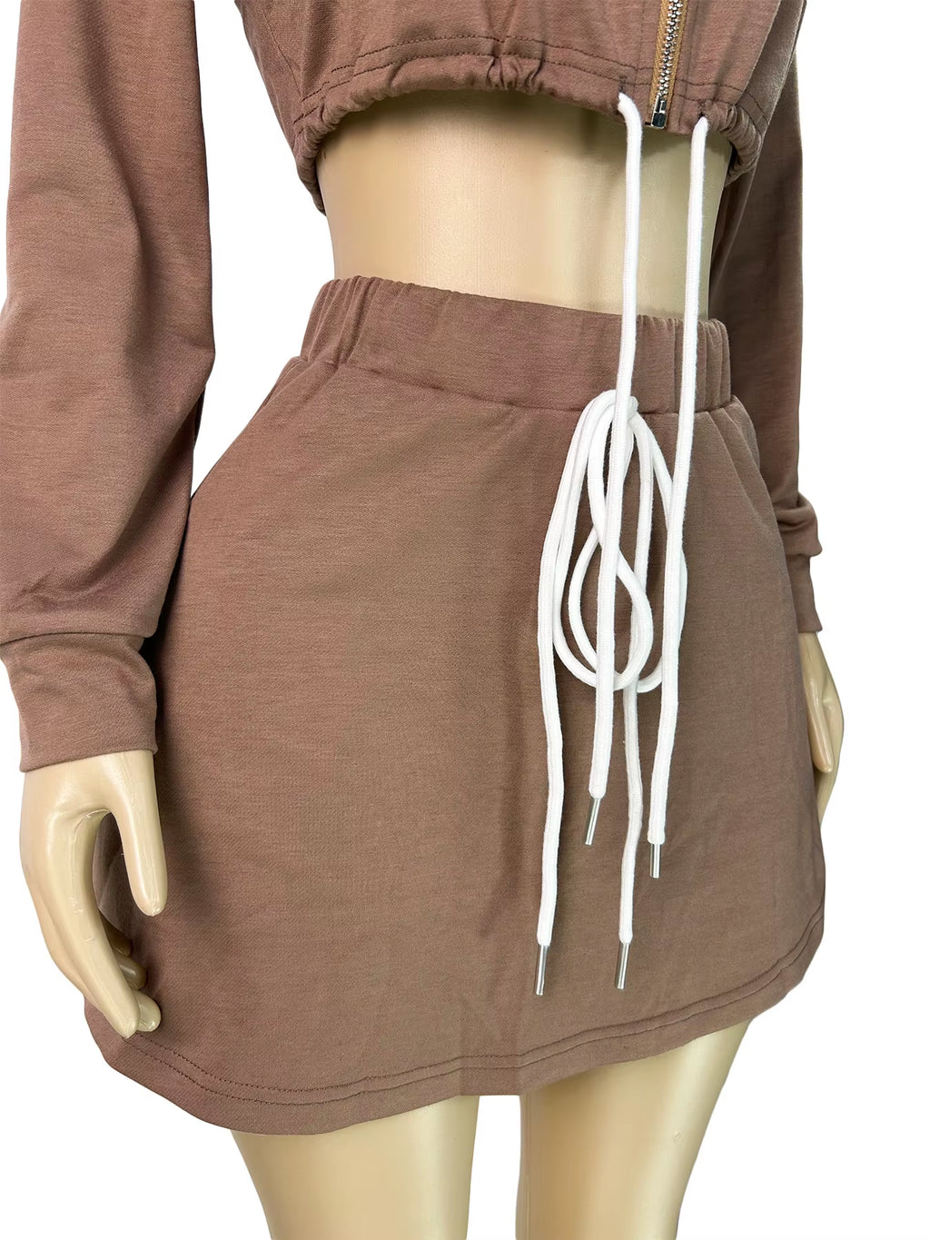 New Arrival Women Fashion Long Sleeve Turndown Neck Casual Crop Top Mini Skirt Shorts Women Casual Two Pieces Set