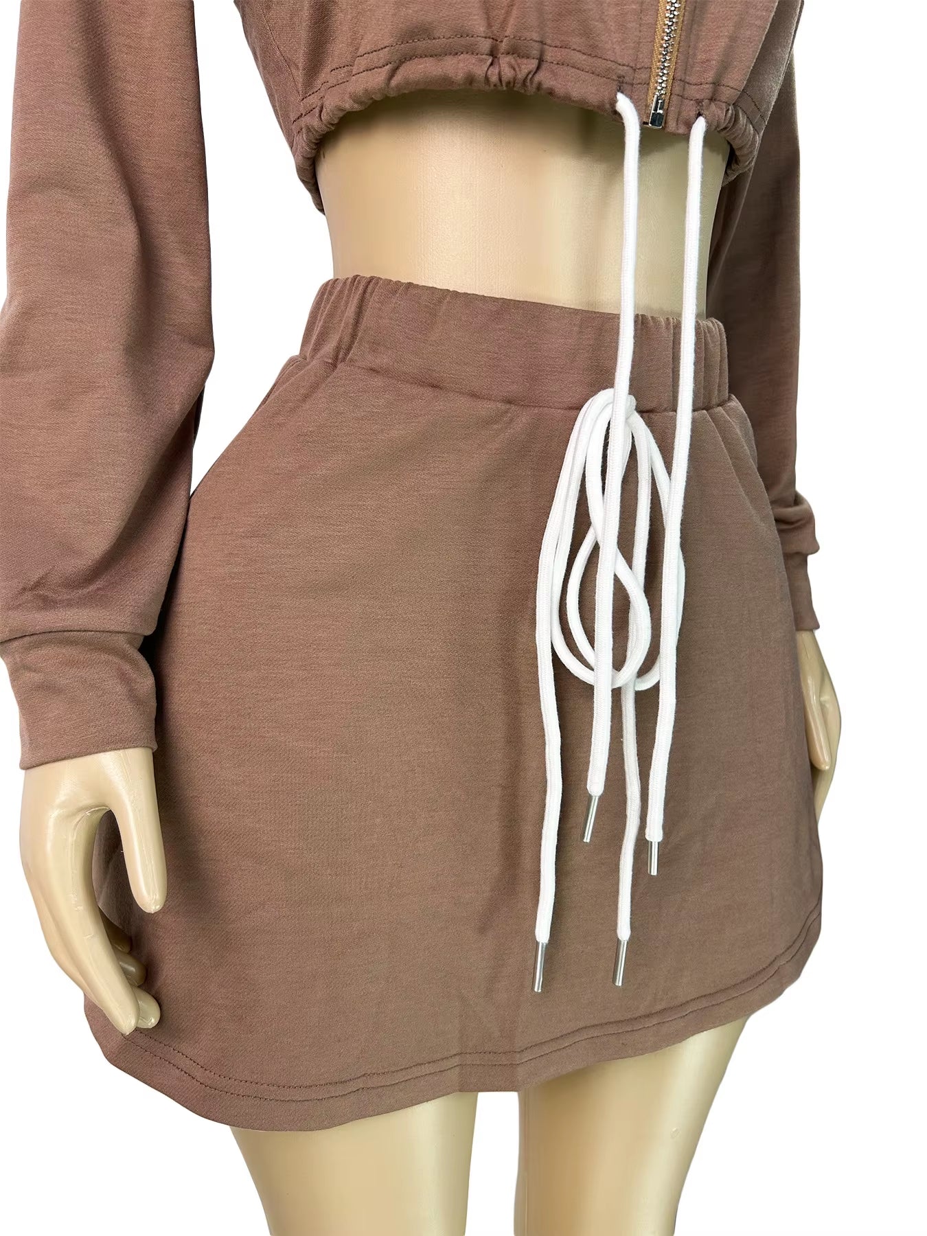 New Arrival Women Fashion Long Sleeve Turndown Neck Casual Crop Top Mini Skirt Shorts Women Casual Two Pieces Set
