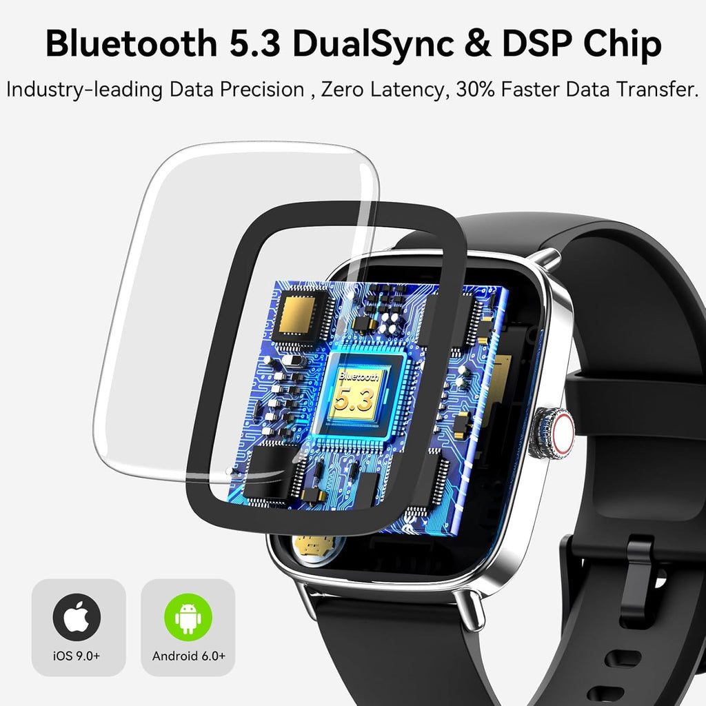 Smart Watch for Women Men, 1.85" HD AMOLED Fitness Tracker (Answer/Call) with 24/7 Heart Rate/Sleep/Spo2 Monitor for Iphone & Android, 120+ Sports Modes Smartwatch with IP68 Waterproof, 2 Bands