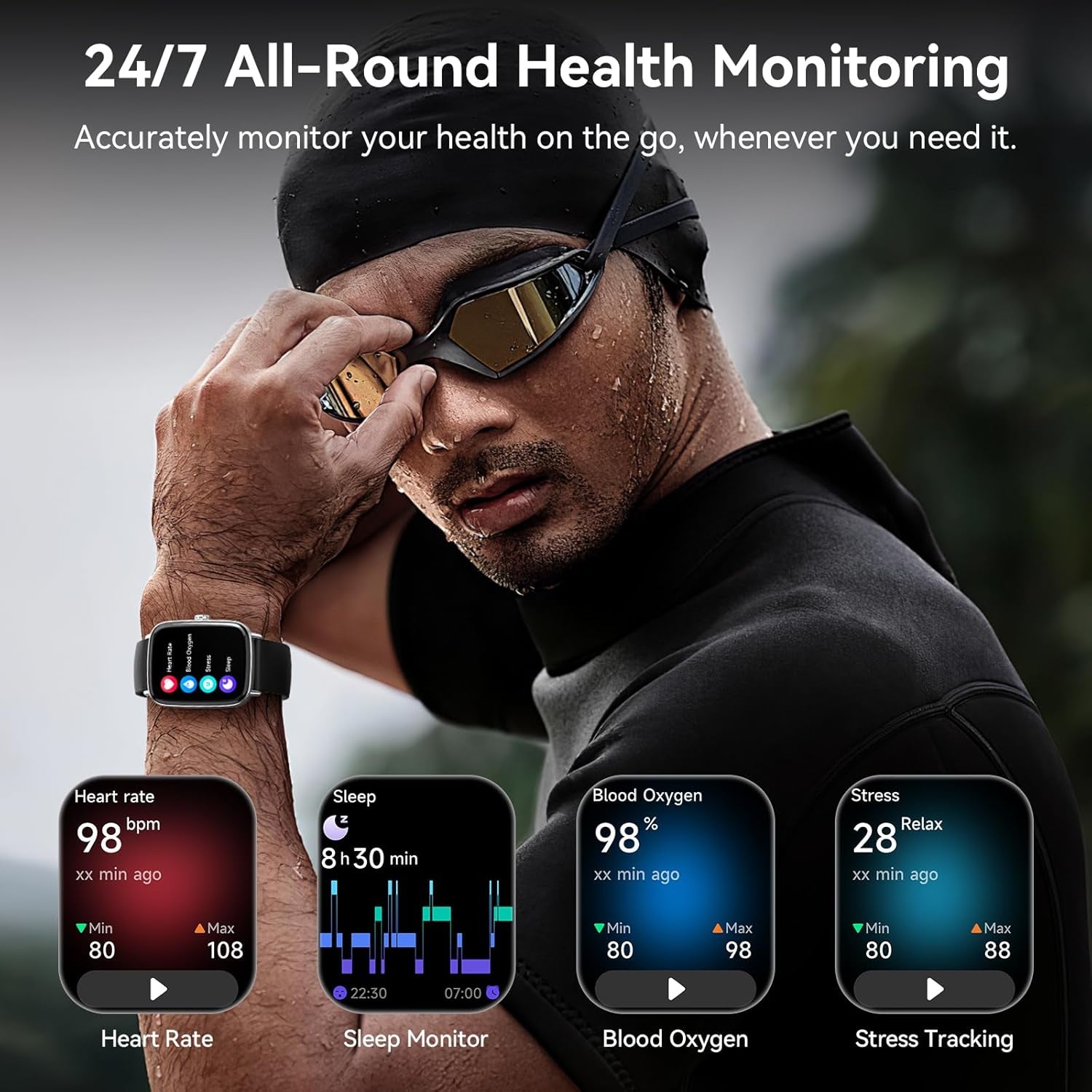 Smart Watch for Women Men, 1.85" HD AMOLED Fitness Tracker (Answer/Call) with 24/7 Heart Rate/Sleep/Spo2 Monitor for Iphone & Android, 120+ Sports Modes Smartwatch with IP68 Waterproof, 2 Bands