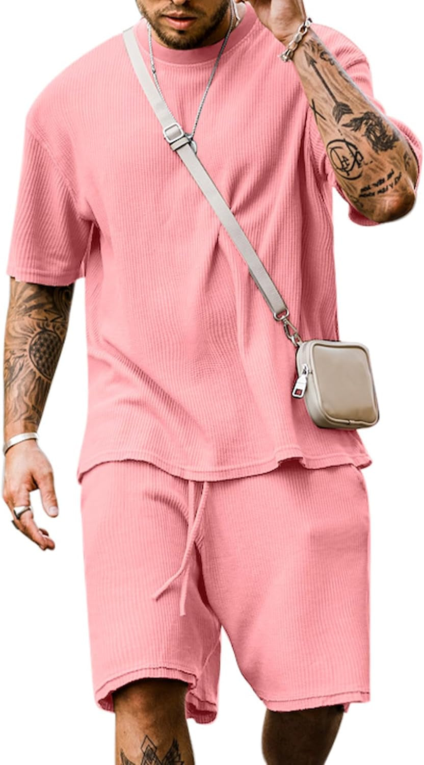Men'S Short Sleeve Tracksuit Summer T Shirt & Shorts Set 2 Pockets Oversize Two Piece Casual Daily Duty-Off