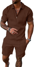 Mens Summer Track Suits 2 Piece Shorts Sets Short Sleeve Sweatsuit Outfits 1/4 Zip Golf Polo Shirts Loungewear