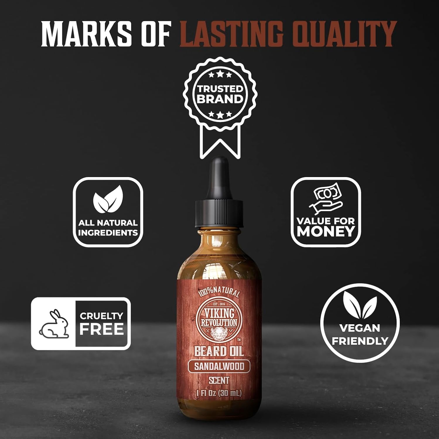 Beard Oil for Men - Natural Mens Beard Oil with Argan Oil and Jojoba Oil - Beard Softener, Strengthens and Moisturizes - Beard Conditioner for Men (Sandalwood, 1 Pack)