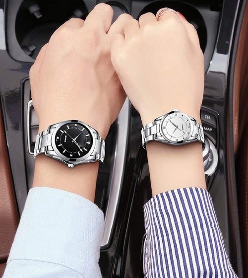 Couple Watches Men and Women Gold Silver Stainless Steel Watch Fashion His and Hers Watches Set