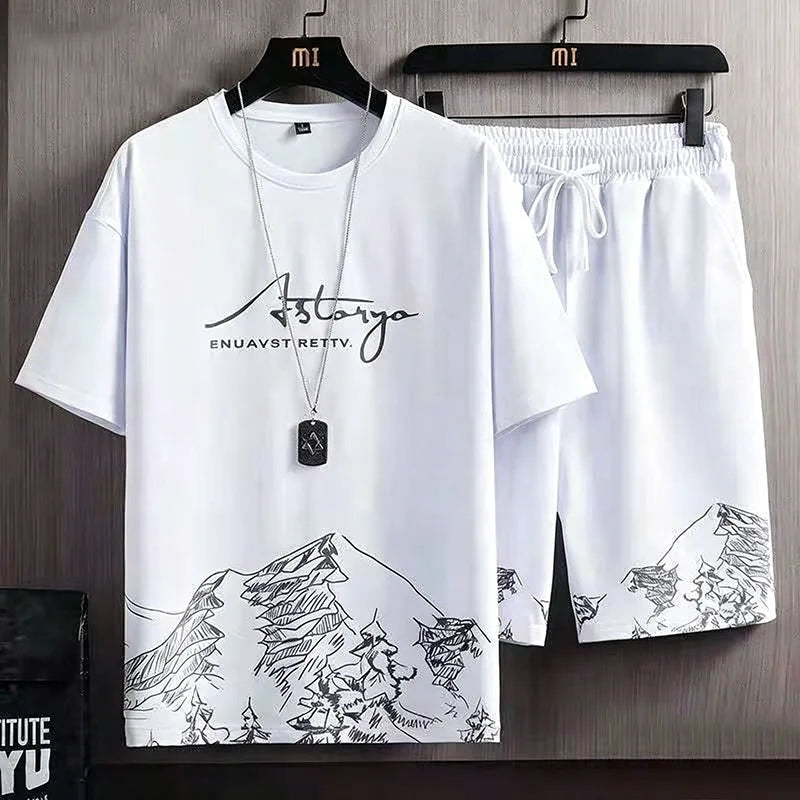 Men'S Casual Sport Ice Silk Suit Printed Sweatshirt Sweatpants Outdoor Jogging Sports Basketball Training Fitness 2 Piece Suit