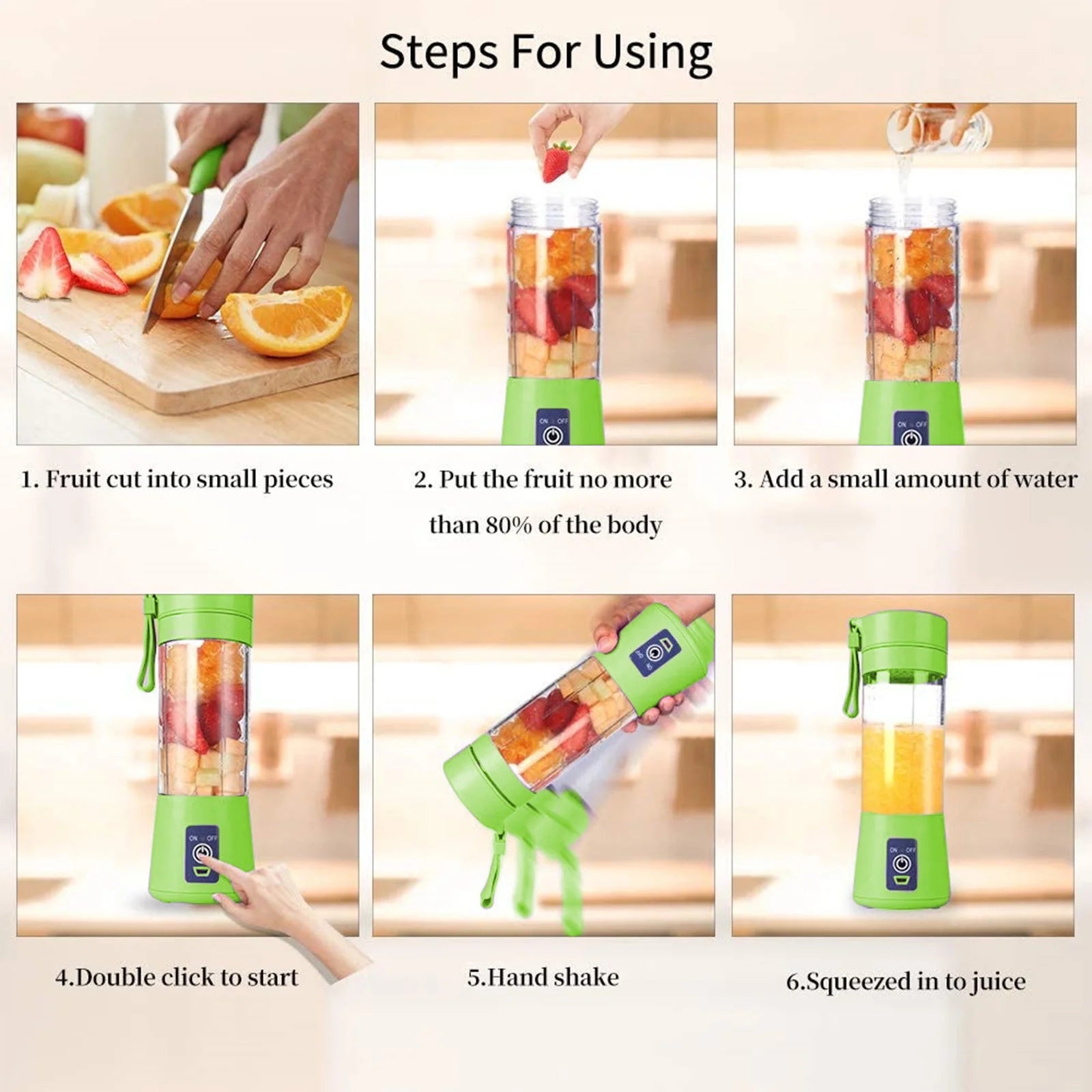 Compact, Travel Size, USB Rechargeable 6 Blades Design Portable Handheld Blender with Powerful Motor: Perfect for Smoothies, Shakes, Fruit/Veggie Juicer & Baby Food