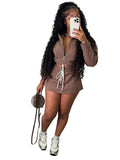 New Arrival Women Fashion Long Sleeve Turndown Neck Casual Crop Top Mini Skirt Shorts Women Casual Two Pieces Set