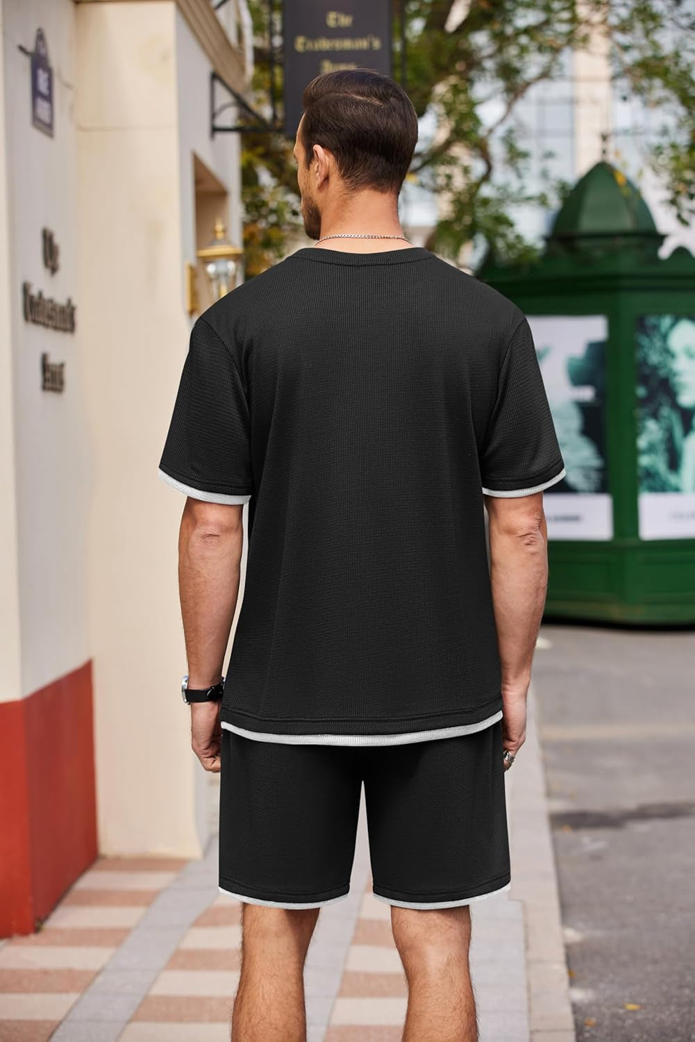 Men'S Waffle Shirt and Shorts Set 2 Piece Outfits Casual Summer Tracksuits Set with Pockets