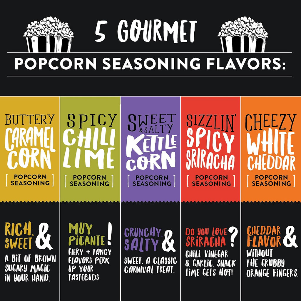 Movie Night Small-Batch Popcorn Gift Set – Includes 3 Gourmet Non-Gmo Popcorn Kernel Varieties & 5 Flavorful Seasonings – Perfect Snack Gift Box for Parties, Holidays, or Movie Lovers