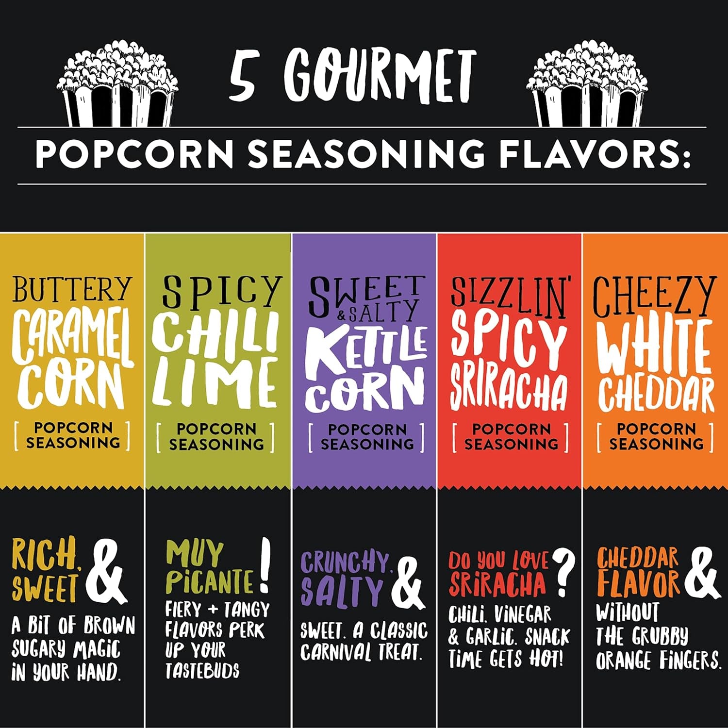Movie Night Small-Batch Popcorn Gift Set – Includes 3 Gourmet Non-Gmo Popcorn Kernel Varieties & 5 Flavorful Seasonings – Perfect Snack Gift Box for Parties, Holidays, or Movie Lovers