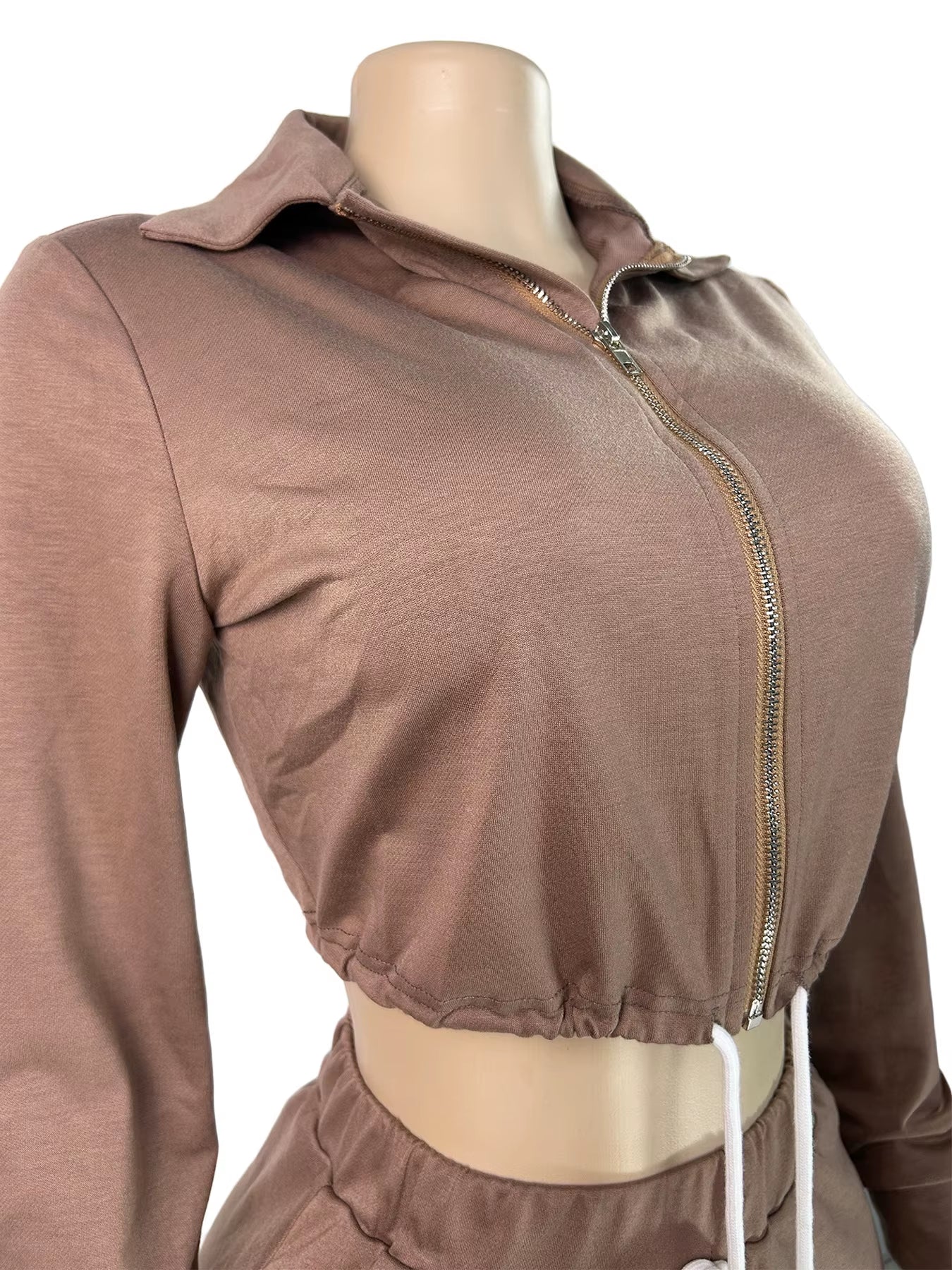 New Arrival Women Fashion Long Sleeve Turndown Neck Casual Crop Top Mini Skirt Shorts Women Casual Two Pieces Set