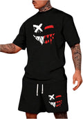 Men'S 2 Piece Short Sets Graphic Print Short Sleeve T Shirts and Drawstring Shorts Clothing Set