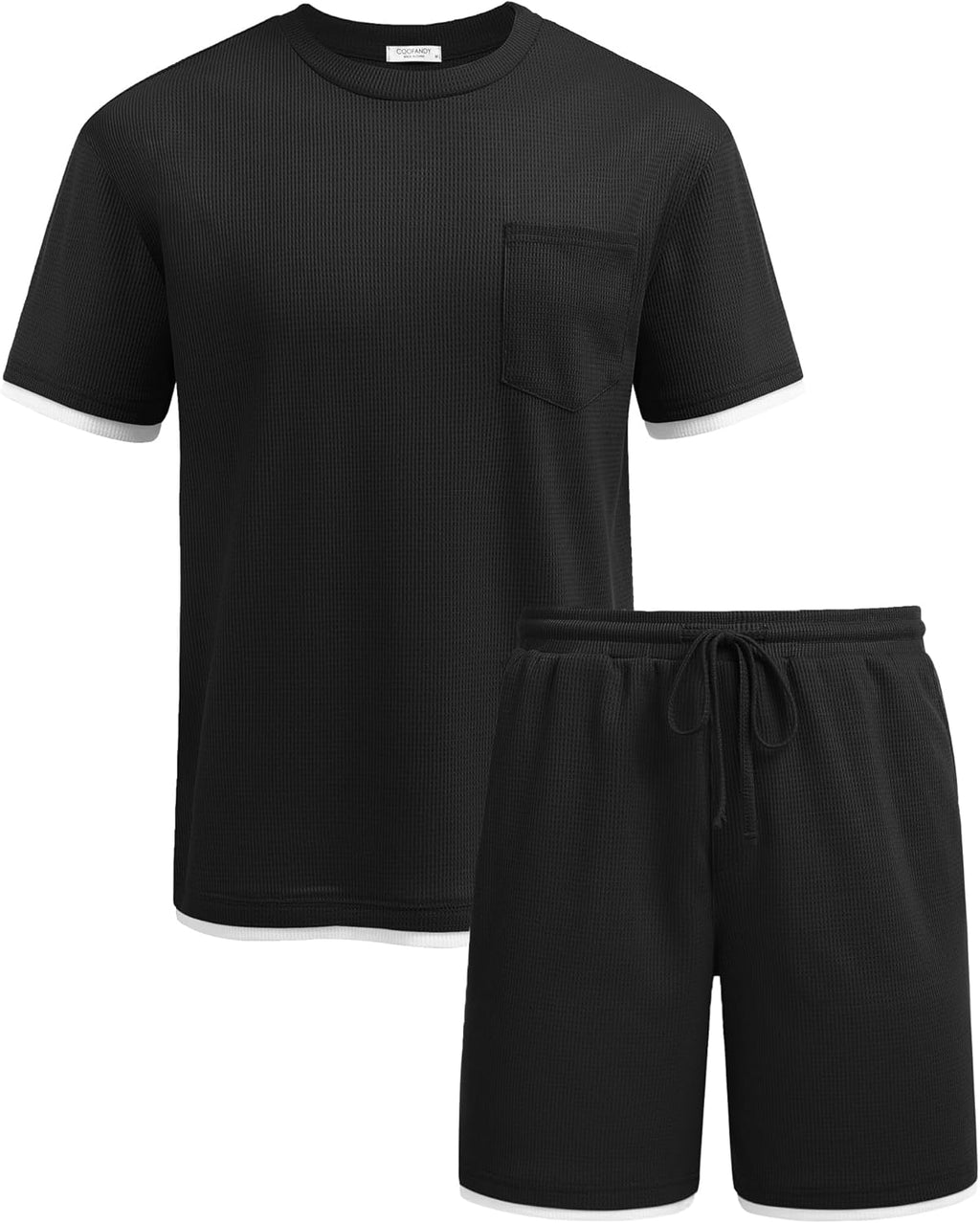 Men'S Waffle Shirt and Shorts Set 2 Piece Outfits Casual Summer Tracksuits Set with Pockets