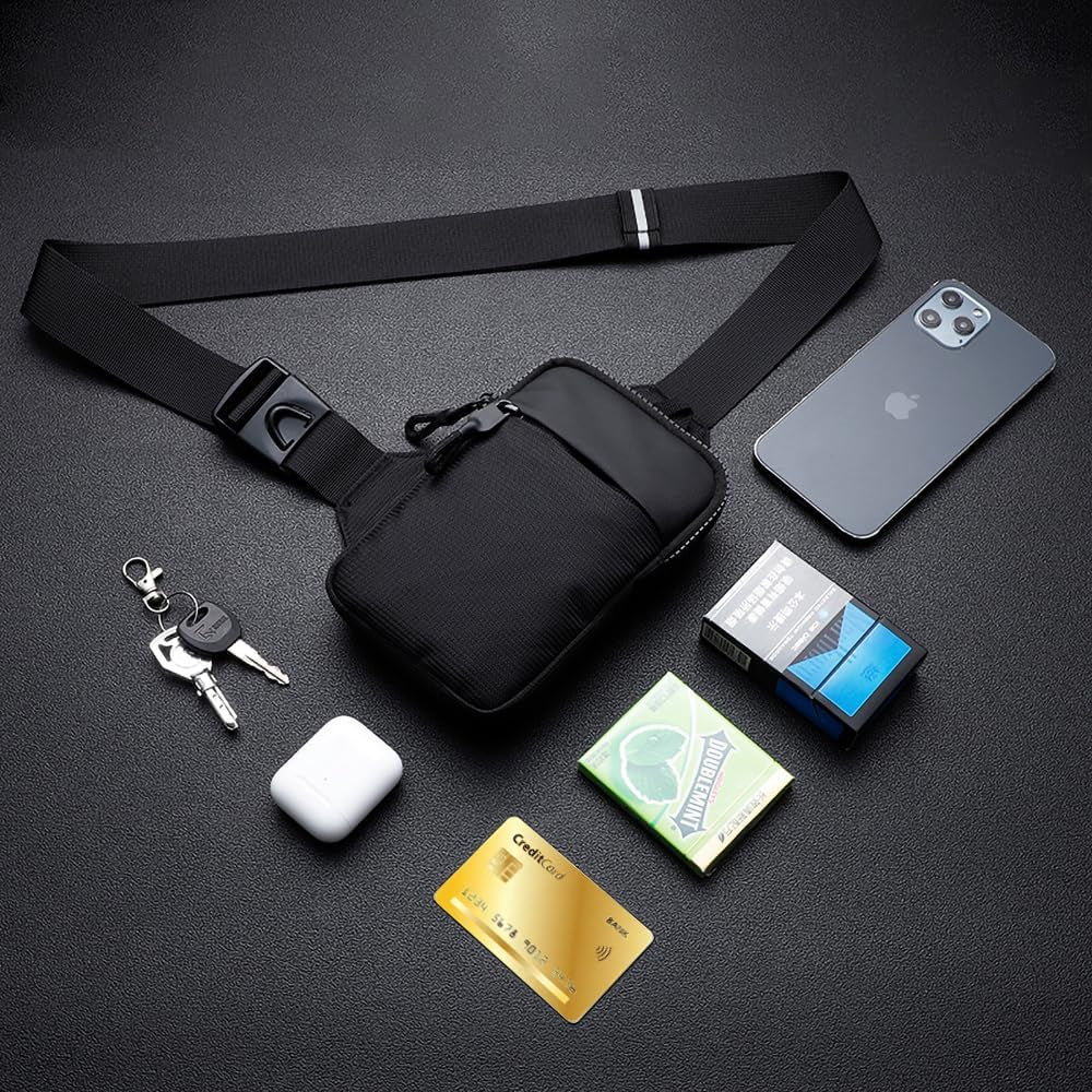 Mini Crossbody Sling Bag Chest Bag Dual Pocket Water Resistant Fanny Pack for Men Women Running Travel