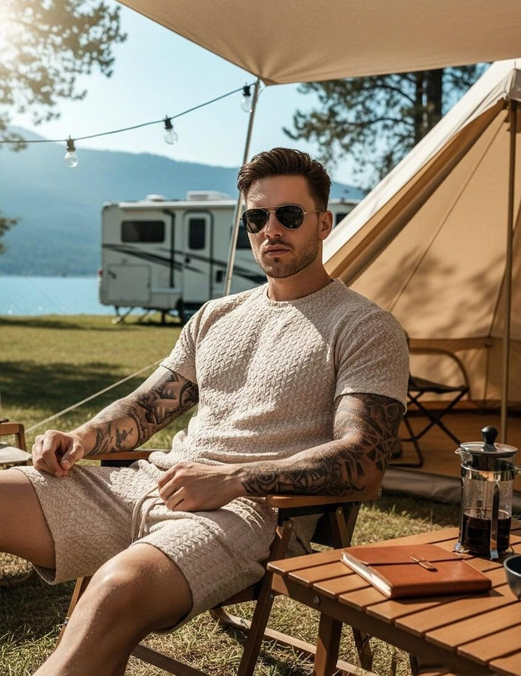 Mens Summer Outfits 2 Piece Short Set Casual Track Suits Matching Crew Neck Shirt and Vacation Shorts