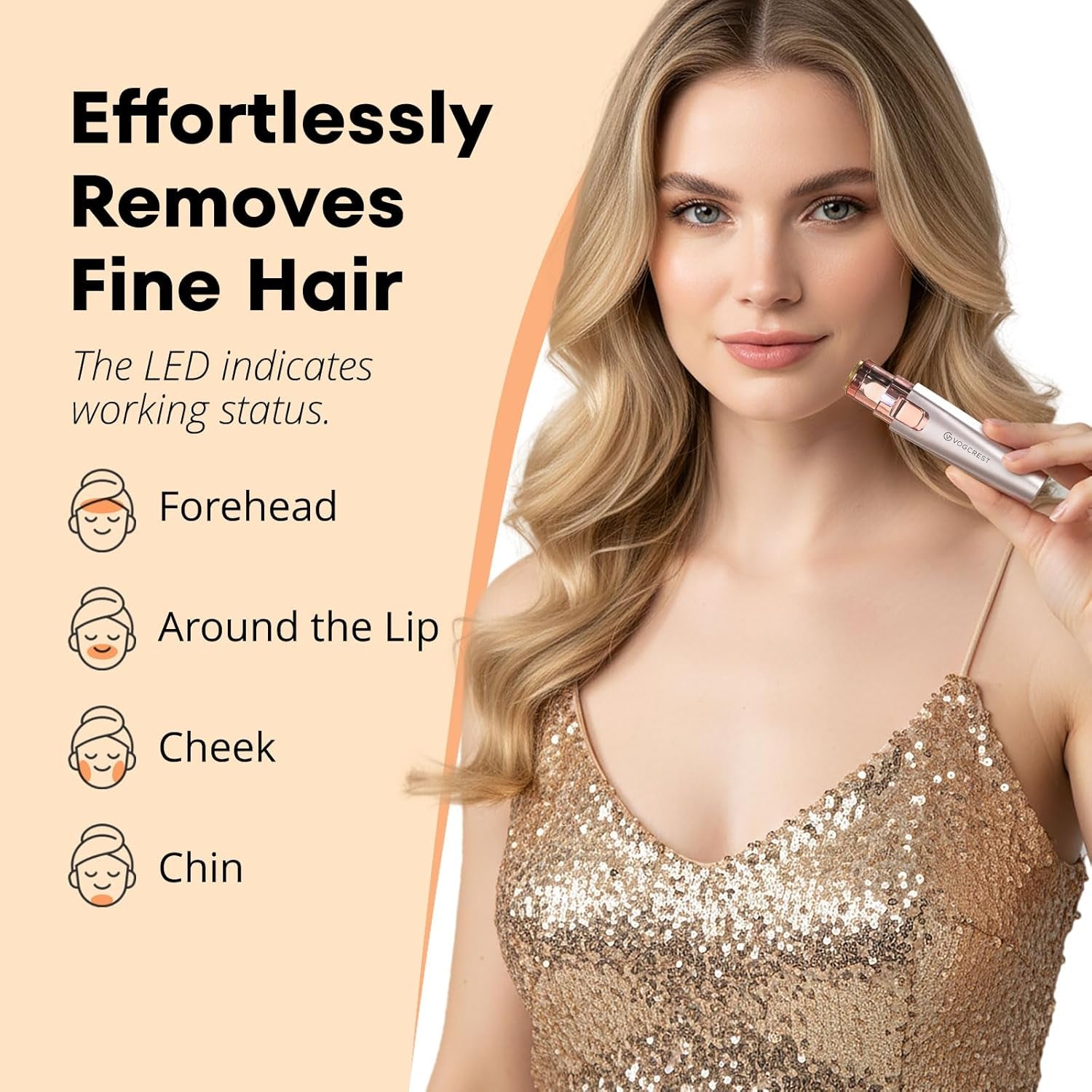Eyebrow & Facial Trimmer: 2 In1 Rechargeable Facial Hair Removal & Eyebrow Shaver - Body Razor with Built-In LED Light (Rose Gold)