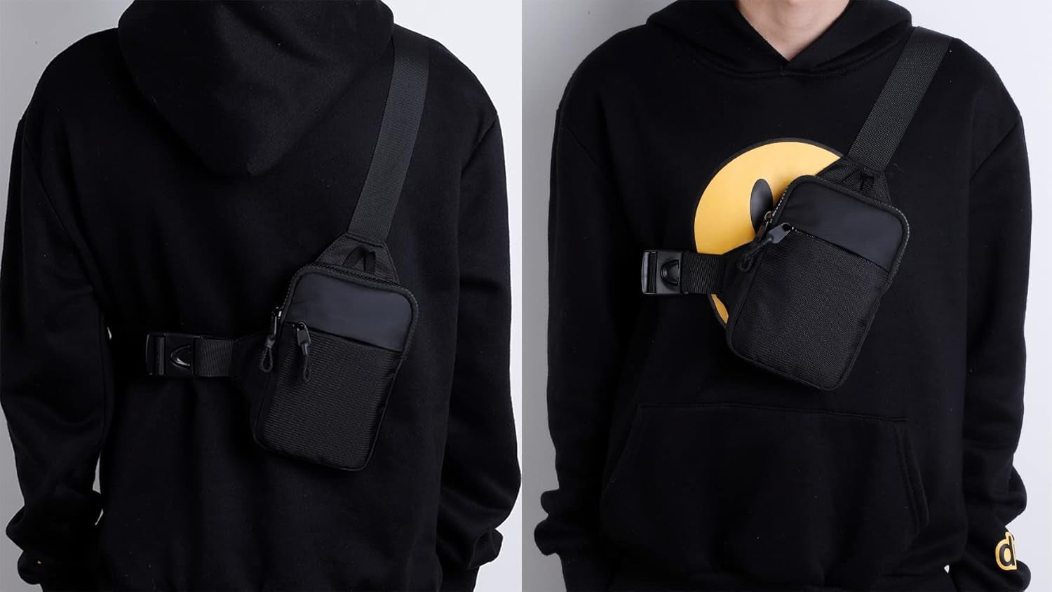 Mini Crossbody Sling Bag Chest Bag Dual Pocket Water Resistant Fanny Pack for Men Women Running Travel
