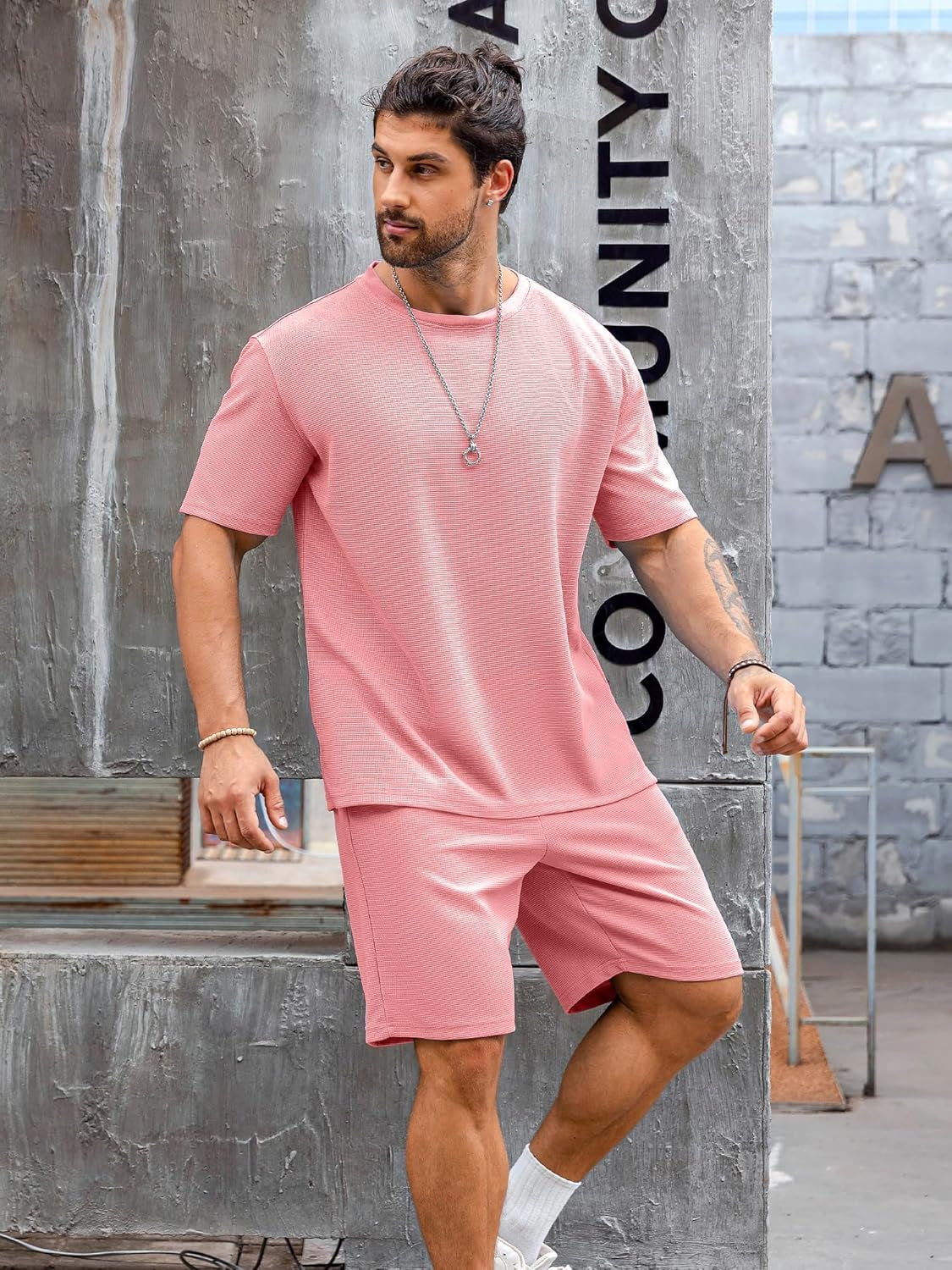 Men'S Short Sleeve Tracksuit Summer T Shirt & Shorts Set 2 Pockets Oversize Two Piece Casual Daily Duty-Off
