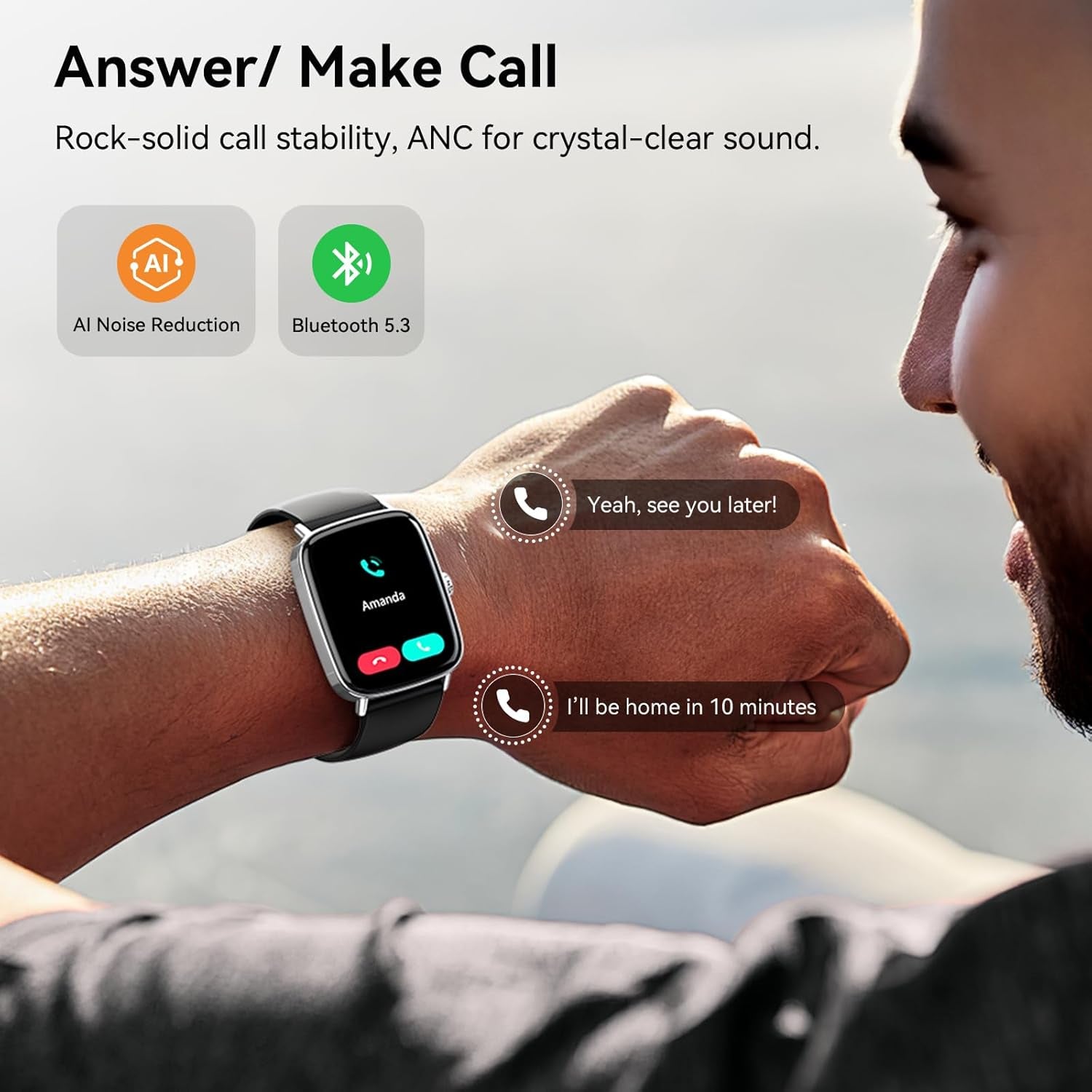 Smart Watch for Women Men, 1.85" HD AMOLED Fitness Tracker (Answer/Call) with 24/7 Heart Rate/Sleep/Spo2 Monitor for Iphone & Android, 120+ Sports Modes Smartwatch with IP68 Waterproof, 2 Bands