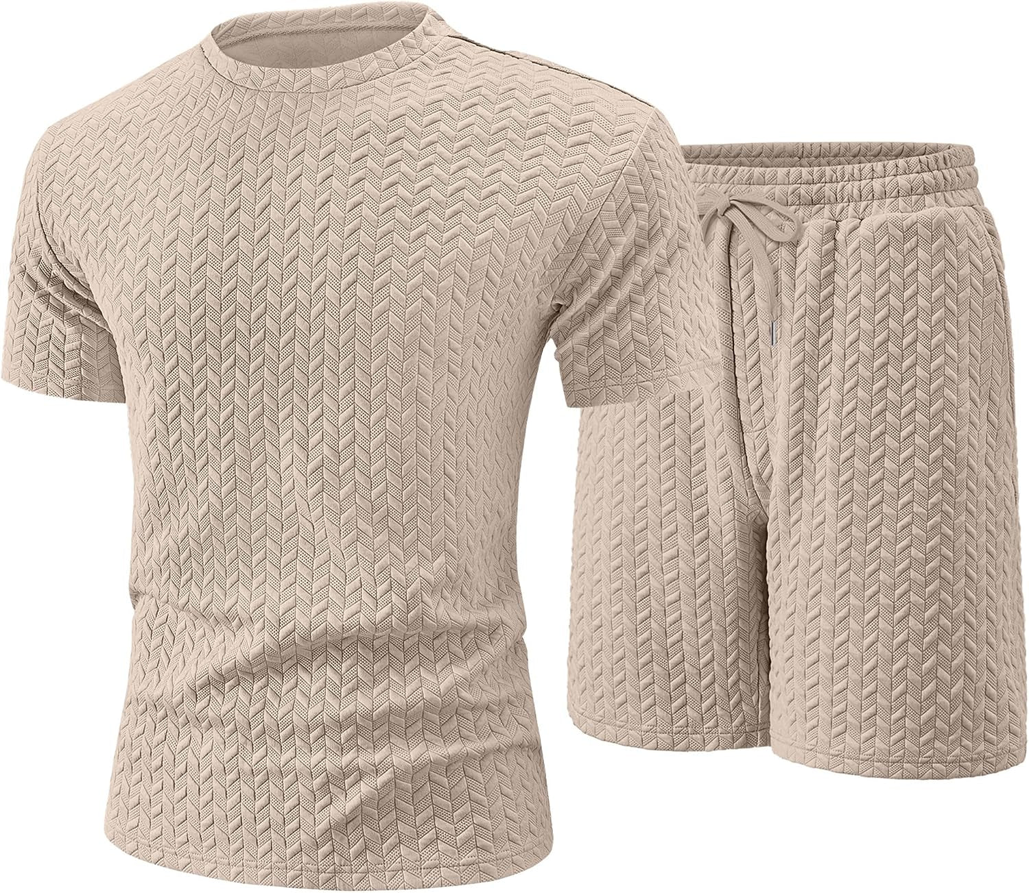 Mens Summer Outfits 2 Piece Short Set Casual Track Suits Matching Crew Neck Shirt and Vacation Shorts