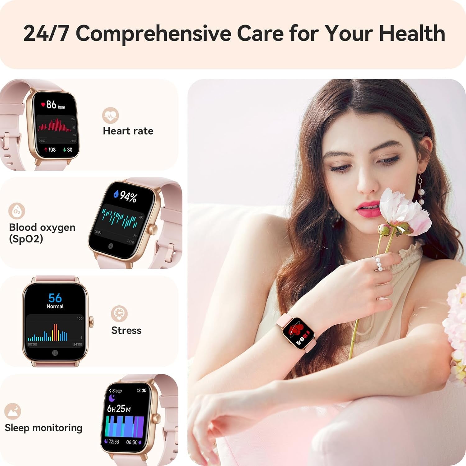 Smart Watch for Women Android & Iphone, Alexa Built-In, IP68 Waterproof Activity Fitness Tracker with Bluetooth Call (Answer/Make), 1.8" Smartwatch with Heart Rate/Spo2/Sleep Monitor, 100+ Sports Mode