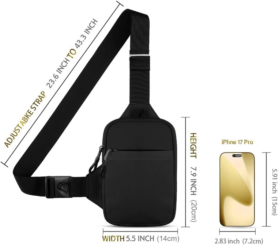 Mini Crossbody Sling Bag Chest Bag Dual Pocket Water Resistant Fanny Pack for Men Women Running Travel